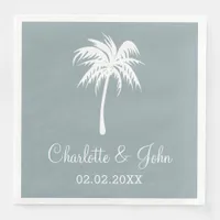 Dusty Blue Tropical Palm Tree Wedding Napkins