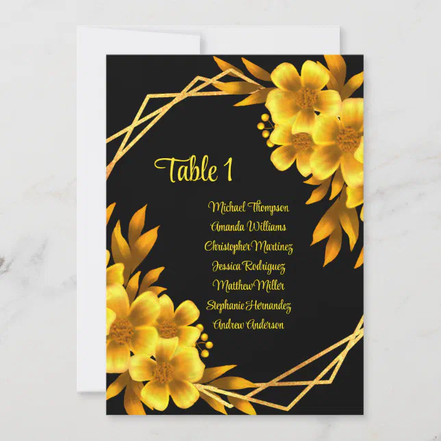 Autumn romance black & gold floral seating charts invitation