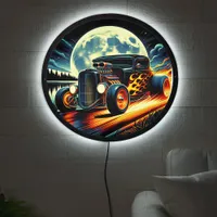 Classic hotrod racing under a full moon glow LED sign