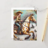 Cowgirl on a Appaloosa Horse Postcard