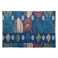 Caribbean Tribal Mudcloth: Festive Blue, Orange Cloth Placemat