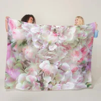 Hydrangea and Roses - Vintage Bouquet in Oil  Fleece Blanket