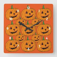 Happy Jack o Lantern Cartoon Pattern Square Wall Clock