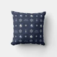 Festive Christmas Snowflakes, Ornaments and Trees Throw Pillow