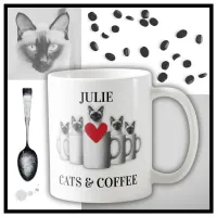 Stylish Personalized Love Cats and Coffee 11oz mug