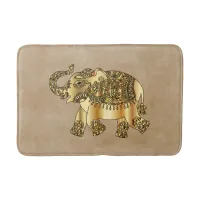 Ornate Faux Gold Elephant and Brown Bath Mat