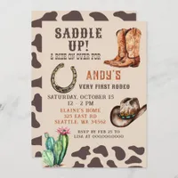 Western Cowboy First Rodeo Boys Birthday Invitation