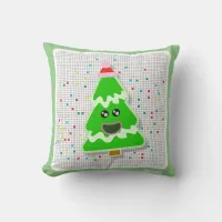 Fun Adorable Kawaii Christmas Tree Cartoon Throw Pillow