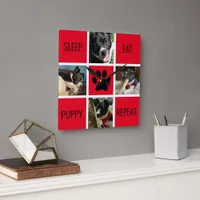 Cute Dog Sleep Eat Repeat Animal Lover's Modern  Square Wall Clock