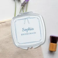 Dusty Blue Elegant Bow Personalized Bridal Party Compact Mirror