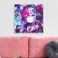 Glitchcore Colorful Anime Girl Artwork  Canvas Print