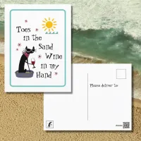 Toes in the Sand Wine in My Hand Funny Beach Cat Postcard