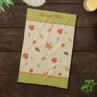 Vertical Colorful Autumn Leaves custom text Kitchen Towel