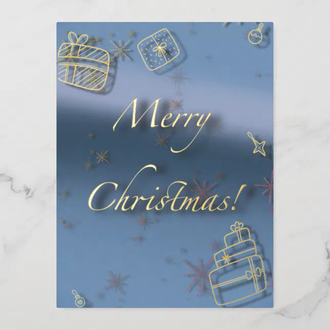 Merry Christmas gifts and baubles in golden thread Foil Holiday Postcard