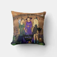 Calling All Witches Halloween Birthday  Throw Pillow