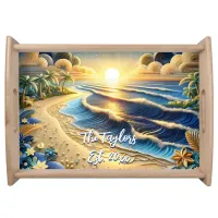 Ocean View Tropical Paper Quilling Effect  Serving Tray