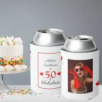 50 & Fabulous Birthday Photo 50th Party Red Hearts Can Cooler