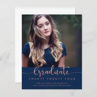 BUDGET Navy Blue Rose Gold Foil Graduation Photo