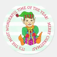 Hand drawn Festive Whimsical Christmas Elf Classic Round Sticker