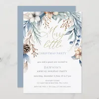 Winter Floral Merry Little Christmas Party Invitation