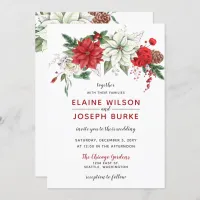 Rustic Poinsettia Winter Foliage Pine cone Wedding Invitation