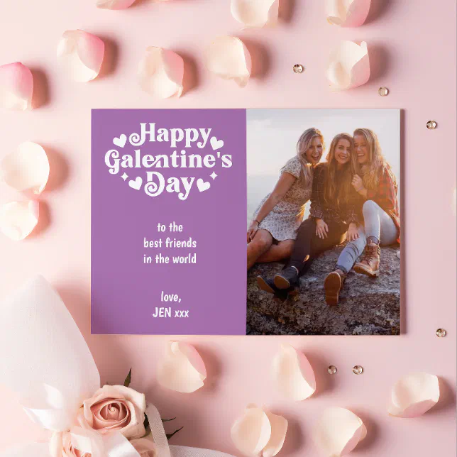 Custom Color Happy Galentine's Day Photo Holiday Card