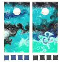 Turquoise Black and Blue Fluid Swirls Marble Like  Cornhole Set