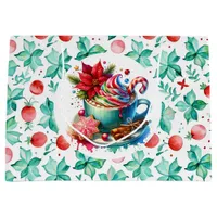  Watercolor Hot Cocoa, Candy Cane Christmas Large Gift Bag