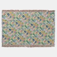 Patchwork Flowers Monogram Floral Botanical Garden Throw Blanket