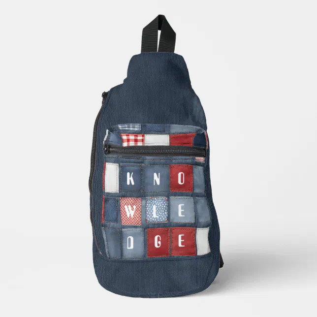 Thumbnail for Blue Denim Patchwork Knowledge  Sling Bag