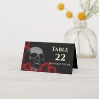 Spooky Skull and Red Roses Gothic Halloween Weddin Place Card