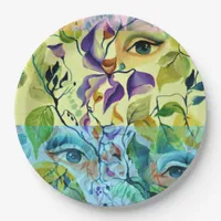 Handpainted Elegant Feminine Eyes Colorful Leaves  Paper Plates