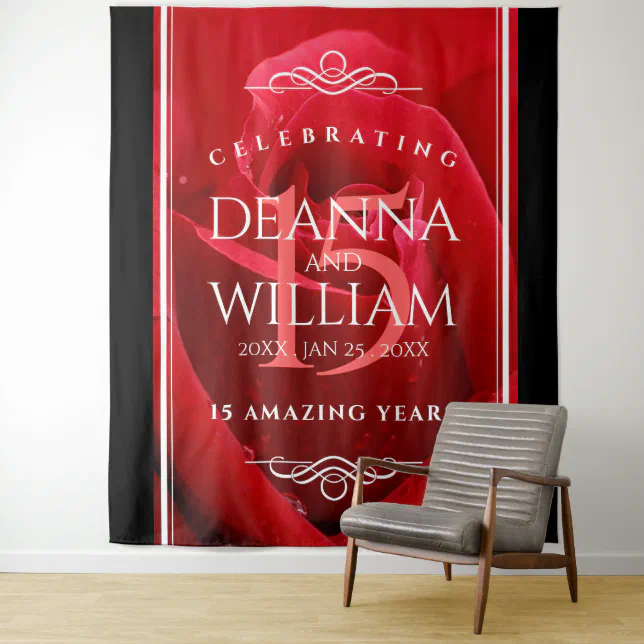 Elegant 15th Rose Wedding Anniversary Celebration Tapestry