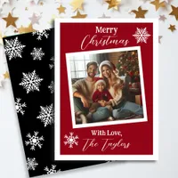 Burgundy and White Snowflakes Photo Christmas  Holiday Card