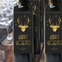 Deer Antlers Silhouette & Snowflakes Gold ID863  Bottle Hanger Tag
