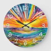 Sunset over  the Water Reflection | Watercolor Art Large Clock