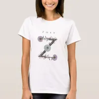 Z Floral Monogram Modern Minimalist T-Shirt