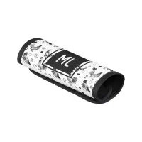 Monogrammed Black and White Cartoon Chickens Luggage Handle Wrap