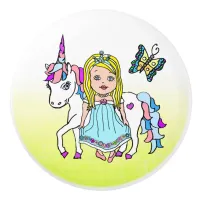 Blonde Haired Princess, Butterfly and Unicorn Ceramic Knob