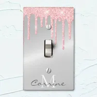 Thumbnail for Monogram Metallic Silver & Pink Dripping Glitter Light Switch Cover