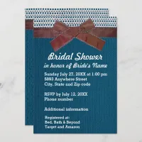 Brown Ribbon, Lace, Blue Burlap Bridal Shower Inv Invitation