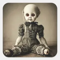 Very Creepy Haunted Old Vintage Doll Halloween Square Sticker