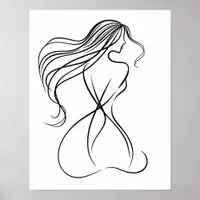 "Female Figure Black and White Line Art Poster