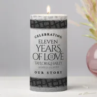 Elegant 11th Steel Wedding Anniversary Celebration Pillar Candle