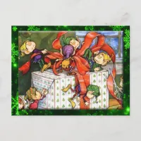 Merry Elves Wrapping Present Postcard