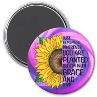 Inspirational Quote and Hand Drawn Sunflower Magnet