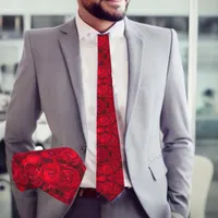 Red rose blossoms with dewdrops - photograpy neck tie