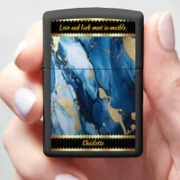 Blue marble with golden accents zippo lighter