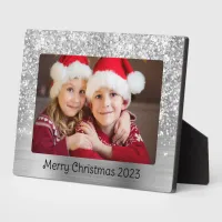 Glittery Silver Glam Christmas Family Photo Plaque