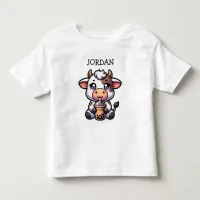  Cute Baby Cow Drinking Boba Kawaii Cartoon Toddler T-shirt